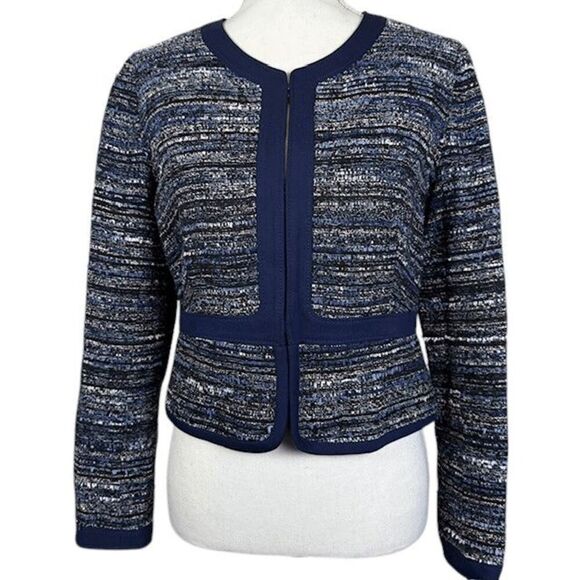Diane Von Furstenberg Alberta Jacket Navy Multicolor Tweed Size 8 - Picture 2 of 14